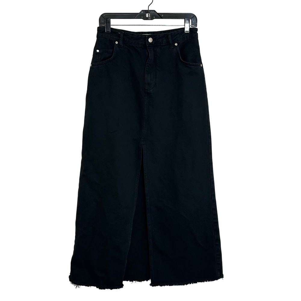 Pilcro Denim Maxi‎ Skirt Size 6 Black Frayed Hem High Waist Slit Front Casual